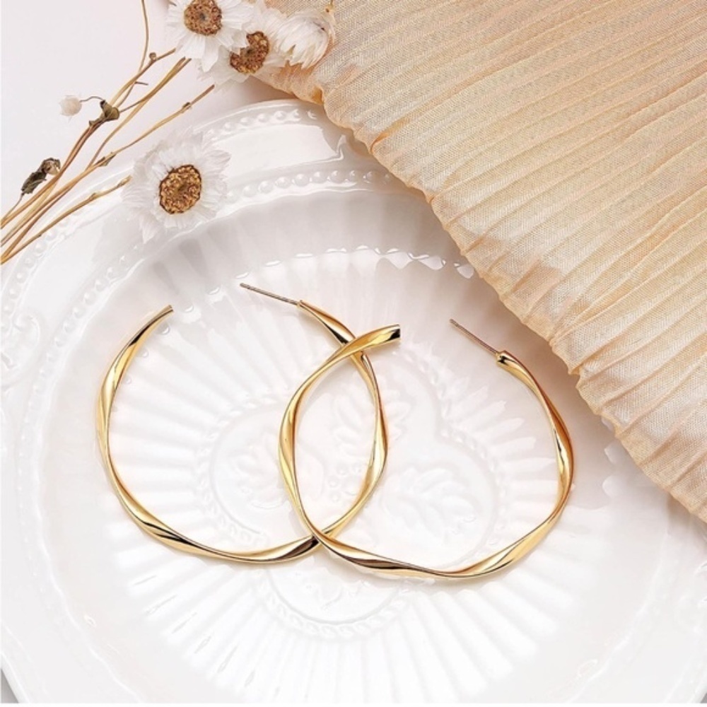 GOLD 14k Gold Plated Twist Hoop Earrings